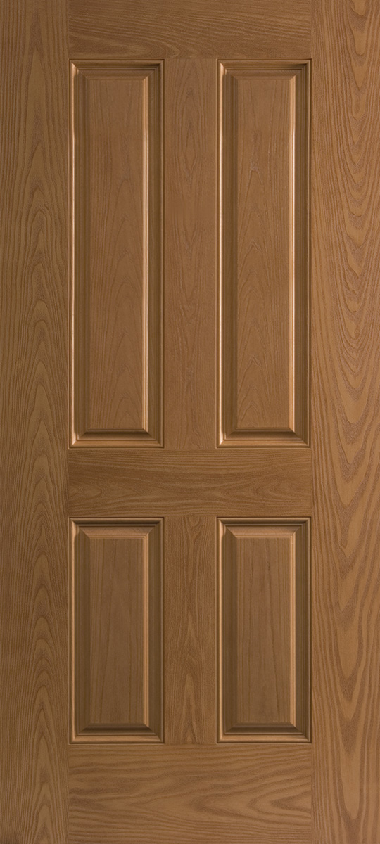 Oak textured fiberglass insulated exterior door 4 panel